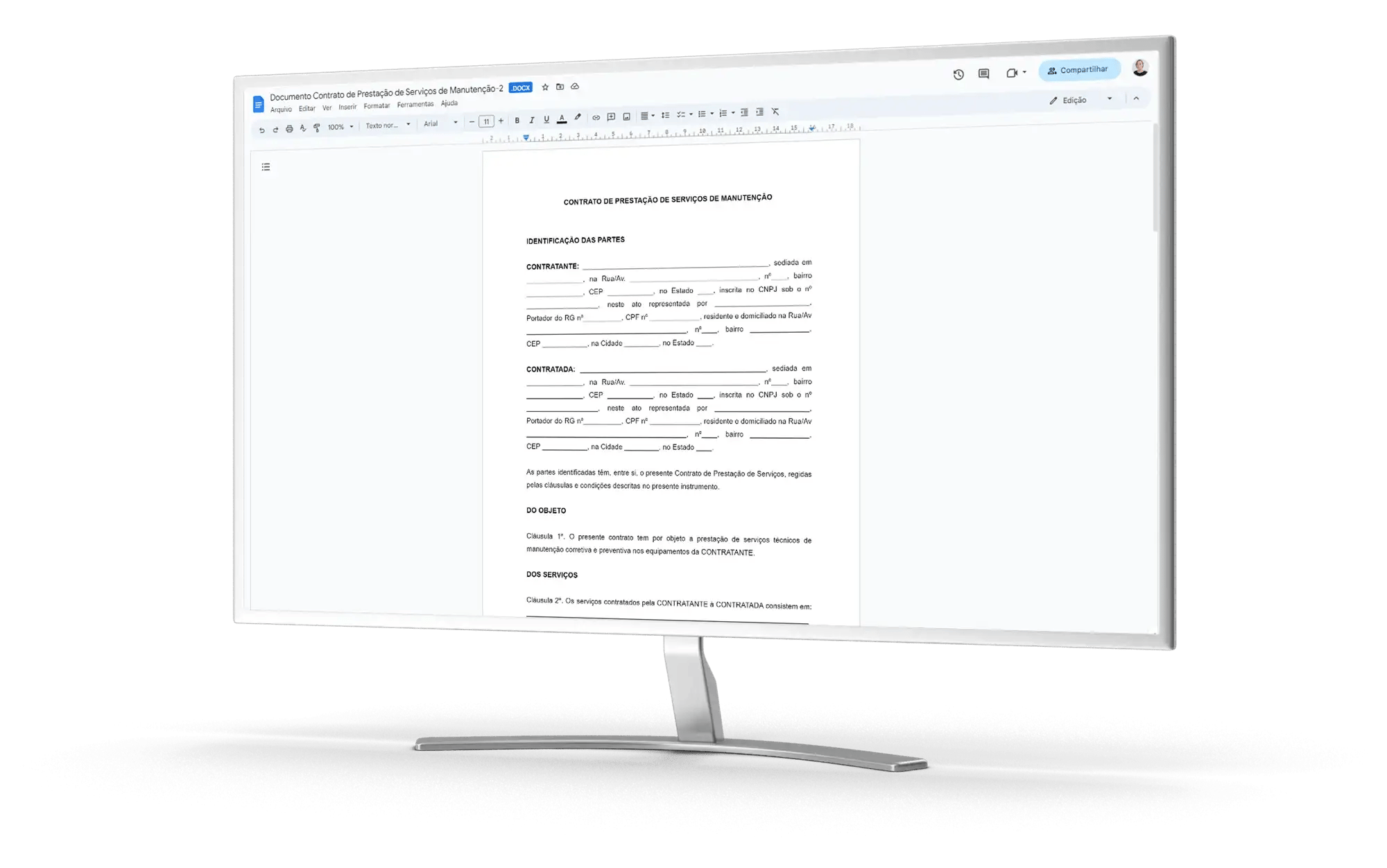 Modelo de Contrato de Manutenção em Doc